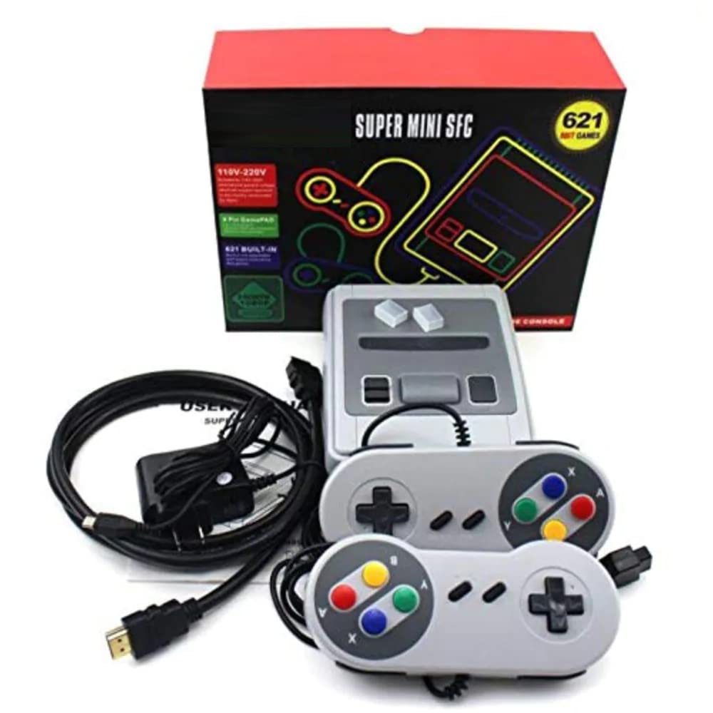 REBENUO SUPER MINI SFC - CLASSIC MINI HDMI TV GAME CONSOLE WITH 621 BUILT-IN GAMES, 9 PIN GAME PAD AND SUITABLE FOR 110V-220V.