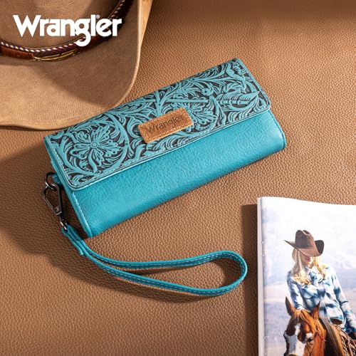 Image of Montana West X Wrangler Western Wallets for Women Trifold Wristlet Wallets Large Capacity Women Clutch Wallet with Coin Purse