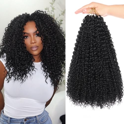 Samtress 14 Inch Pre Looped Micro Curly Twist Crochet Hair 8 Packs Black Mini Passion Twist Micro Kinky Curly Crochet Hair Extensions Yanky Twists Hair Synthetic for Black Women (#1B)