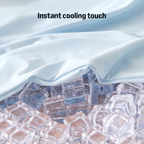 Image of Amazon Basics Cooling Sheets, 3-Piece Bed Sheet Set for Summer, Soft and Breathable for Hot Sleepers, Bedding with 1 Deep Pocket Fitted Sheet, 1 Flat Sheet, and 1 Pillowcase, Twin, Blue