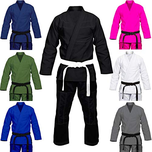 Max5 Full Blank Brazilian Jiu Jitsu Gi MMA Martial Arts Uniform BJJ Gi Grappling Kimono (Pink/White, A3)