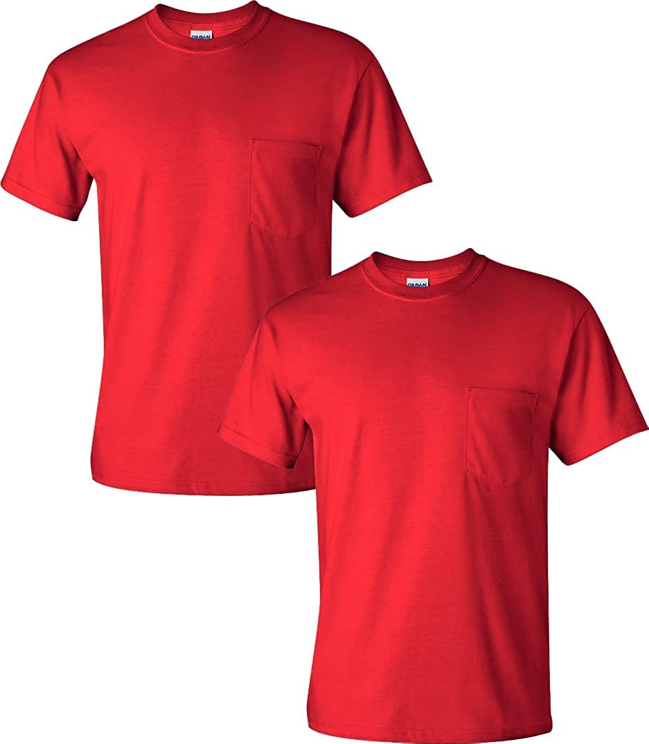 GildanMens DryBlend Workwear T-Shirts with Pocket, 2-Pack T Shirt, Red, Large