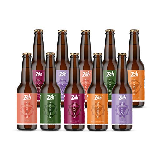 Image of Zoh Probiotics Kombucha Saver. (330, Pack Of 10) With Peach, Berry Blast, Jasmine, Lavender And Kashmiri Kahwa. Fizzy Probiotics Drink With Digestive Acids For Gut Health., 330 milligrams
