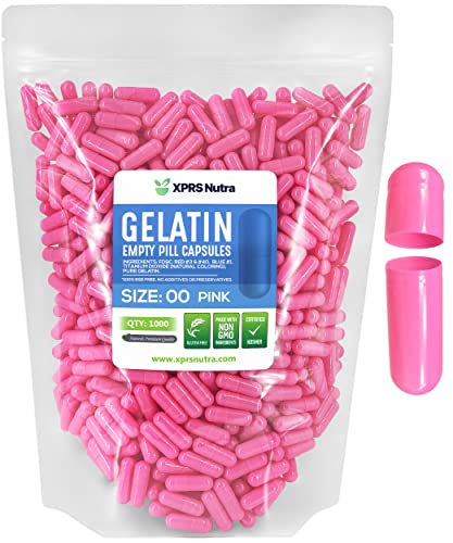 Image of XPRS Nutra Size 00 Empty Capsules - 1000 Count Empty Gelatin Capsules - Pills DIY Capsule Filling - Fillable Pill Gel Caps for Do-It-Yourself Supplements (Pink)