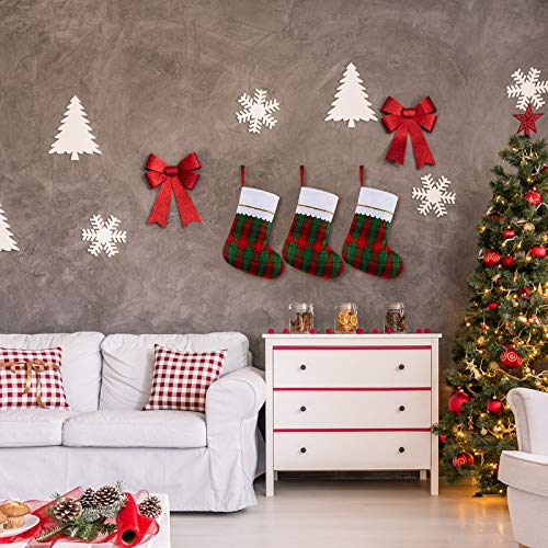 image for URATOT 12 Pack 15 Inches Christmas Stockings Red and Green Plaid Patte