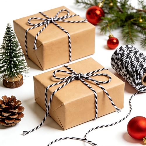 Image of SMART&CASUAL Black and White Cotton Twine, 700 Feet Natural Bakers String for Cooking, Crafts, Gift Wrapping, Butchers, Christmas and Wedding Decor