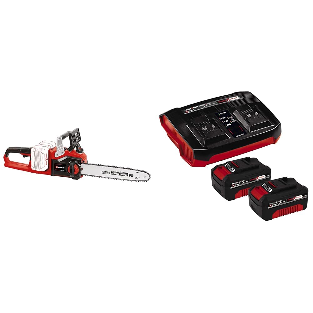 Einhell Gp-Lc 36/35 Li-Solo Piła Łańcuchowa, Czarny/Czerwony, ‎81,8 x 21 x 24,4 cm; 3,94 kg & Einhell Pxc Zestaw Akumulator z Ładowarką, Czarny/Czerwony, ‎22.1 x 18.5 x 7.7 cm