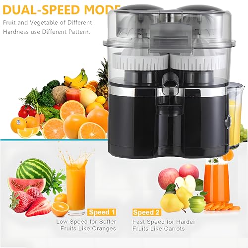 Spremiagrumi elettrico a doppia testa da 100 W, silenzioso, a pressa a masticazione per arance e limoni, capacità 400 ml, in acciaio inossidabile, design compatto, ideale per casa, cucina, bar, estr