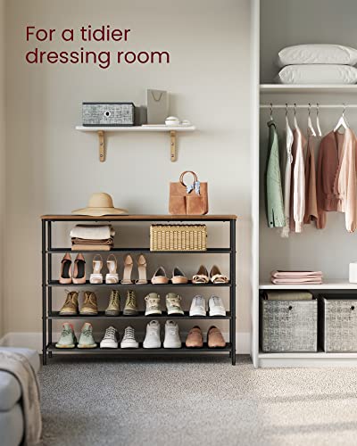 Image of VASAGLE Shoe Rack, 5-Tier Shoe Storage Organizer for Entryway and Closet, Holds 20-24 Pairs of Shoes, 4 Fabric Shelves, Steel Frame, Industrial, Rustic Brown and Black ULBS136B01