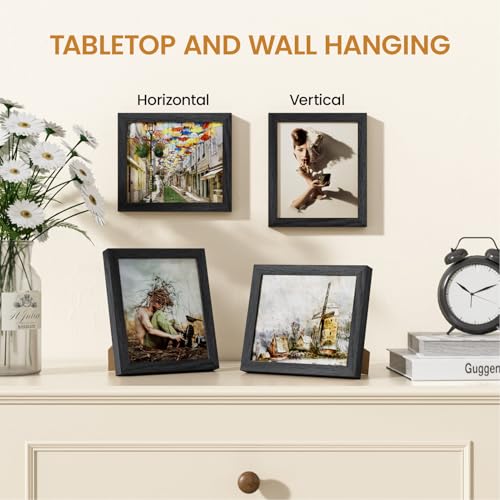 Image of 5x6 Picture Frame,Solid Oak Wood 5 inchx6 inch Photo Frame, Black Color Tempered Real Glass 5 by 6 Wooden Frames with No Mat,6x5 Picture Frames for Wall or Tabletop Display