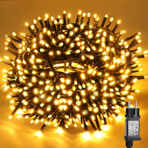 GARITE Luci Albero di Natale Bianco Caldo, 20M 200 LED Interno 8 Modalità, Funzione Memoria, Catena Luminosa, Decorazioni Festive Festa