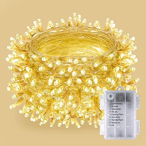 CQURE Fairy Lights 12M 120LED Battery Operated Waterproof with 8 Modes Lights String Christmas Lights for Outdoor Home Bedroom Party Garden (Warm Lights) Cover