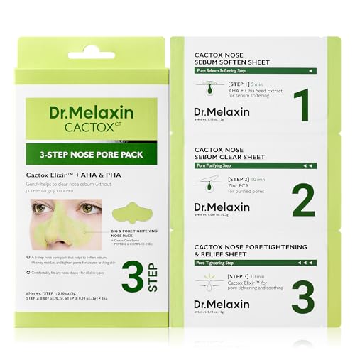 Dr.Melaxin CACTOX 3-STEP NOSE MASK PACK with AHA & PHA for Sebum Softening Pore Tightening Skin Repair 3-Step Nose Pore Pack