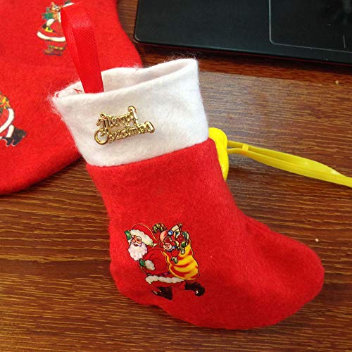 12Pcs Mini Christmas Stockings, Fabric With Santa Printed For Xmas Decoration Random Pattern #TOP1