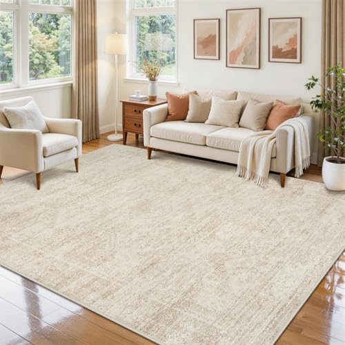 Image of Aelenmu 5x7 Area Rugs for Living Room Washable Bedroom Dining Room Beige | Modern Abstract, Non-Slip Backing, Soft, Low-Pile, Foldable, Water Repellent, Pet Proof, Non-Shedding, Indoor