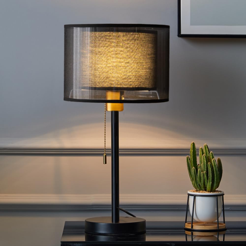 XINYASEE Lampe de table moderne à double abat-jour, lampe de chevet, abat-jour en tissu mesh, interrupteur à fermeture éclair, convient aux chambres, salons et bureaux - luminaires décoratifs(Noir)
