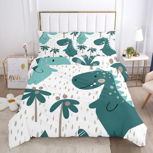 JLCZBT Ropa de cama infantil con diseño de dinosaurios, 135 x 200 cm, diseño de animales de dibujos animados, dinosaurios, con funda de almohada (A 1, 135 x 200 cm)