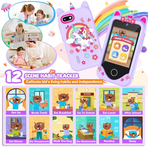 Kids Smart Phone for Girls Gifts - Toddler Birthday Gift for Age 3 4 5 6 Year Old, Kids Cell Phone Toy with 2.8” Touchscreen, Dual Cameras, Learning, Play Games, Video Player with 32 GB Card (Purple) by SNWIDA - Image 3
