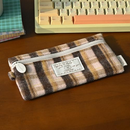Image of Monolike Unmatched Friends Old Check Pencil Case, Brown - Pencil Pouch, Portable Pencil Bag, Pencil Case, Office Pouch case, Cushion, Soft, Vintage