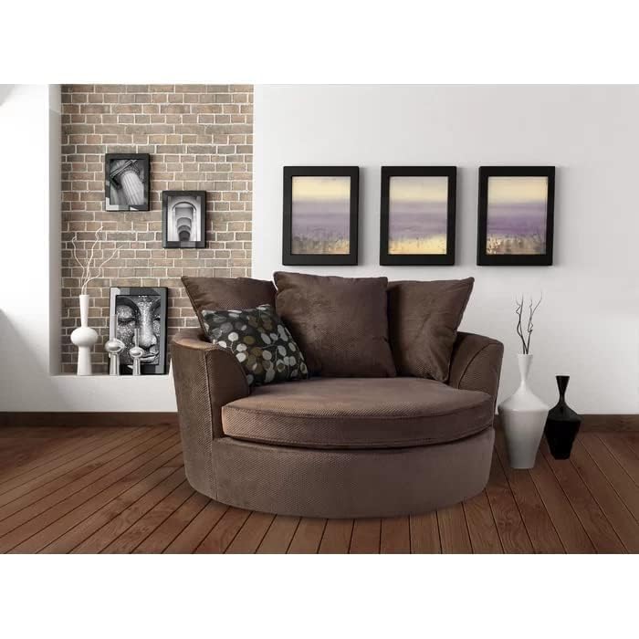 Image of Moder Barrel Chair Accent | with Pillows Round Oversize Arm Cozy Club for Bedroom, Living Room, Lounge, Hotel & Office (Brown)
