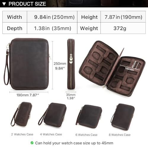 Image of CONTACT'S FAMILY Leather Travel Watch Case for 6 Watches (Coffee)