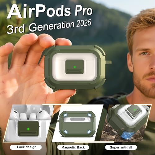 Image of RFUNGUANGO AirPods Pro 3 Case MagSafe Magnetic Automatic Lock, Green
