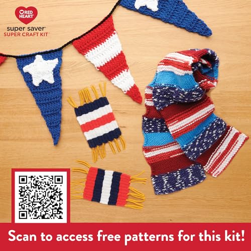 Image of Red Heart Super Saver Yarn Super Craft Kit America,with 50 Countg /1.7 oz. 4 Medium Worsted Yarn for Knitting & Crocheting,12 Colors,Perfect for Chunky Sweaters,Blankets,Amigurumi,50 Count (Pack of 10)