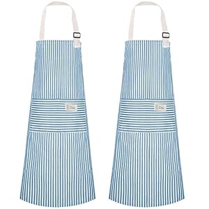Fangehong 2 stuks katoenen linnen schorten met zakken voor dames en mannen, verstelbaar kookschort slabschort, keukenschort grillschort voor thuis, tuin, koken, bakken en grillen