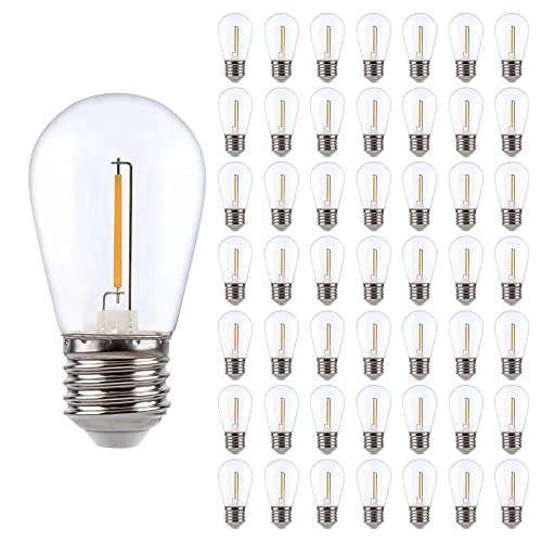 Radlluxs 50-Pack LED 1W S14 Replacement String Light Bulbs,Plastic Shatterproof & Waterproof Edison Vintage Style Outdoor Light Bulbs,Warm White 2200K, E26 Base Non-dimmable Radlluxs 50-Pack LED 1W S14 Replacement String Light Bulbs,Plastic Shatterproof & Waterproof Edison Vintage Style Outdoor Light Bulbs,Warm White 2200K, E26 Base Non-dimmable