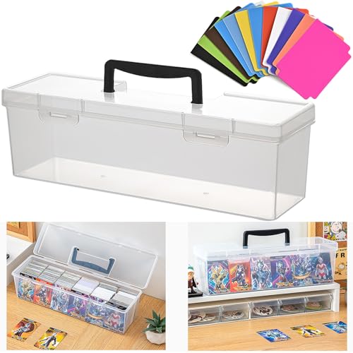 Plastic Trading Card Storage Box Toploader Sports Card Storage Case with Handle, Clear Playing Card Holder Holds Up to 200 Toploaders 750 Cards, Fit for Toploade and Standard box