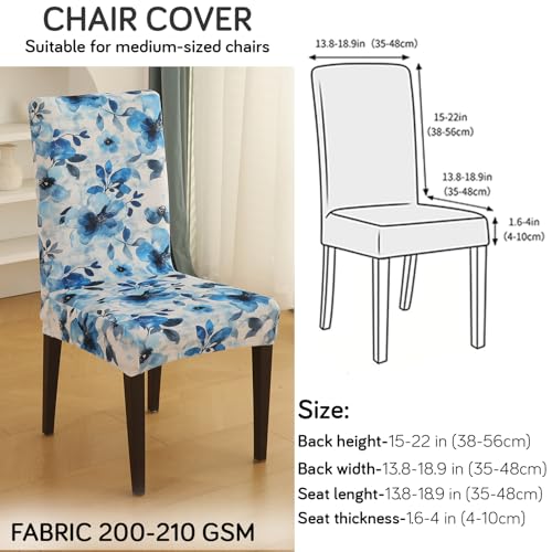 Image of HOKIPO Premium Printed Velvet Chair Cover Set of 2 for Dining Table, Blue Azure Botanical (AR-5794-D8*2)