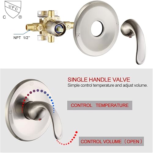 Miniatura 6 de POP SANITARYWARE Juego de grifos de ducha para bañera de níquel cepillado (incluye válvula de equilibrio de presión), sistema de cabezal de ducha de