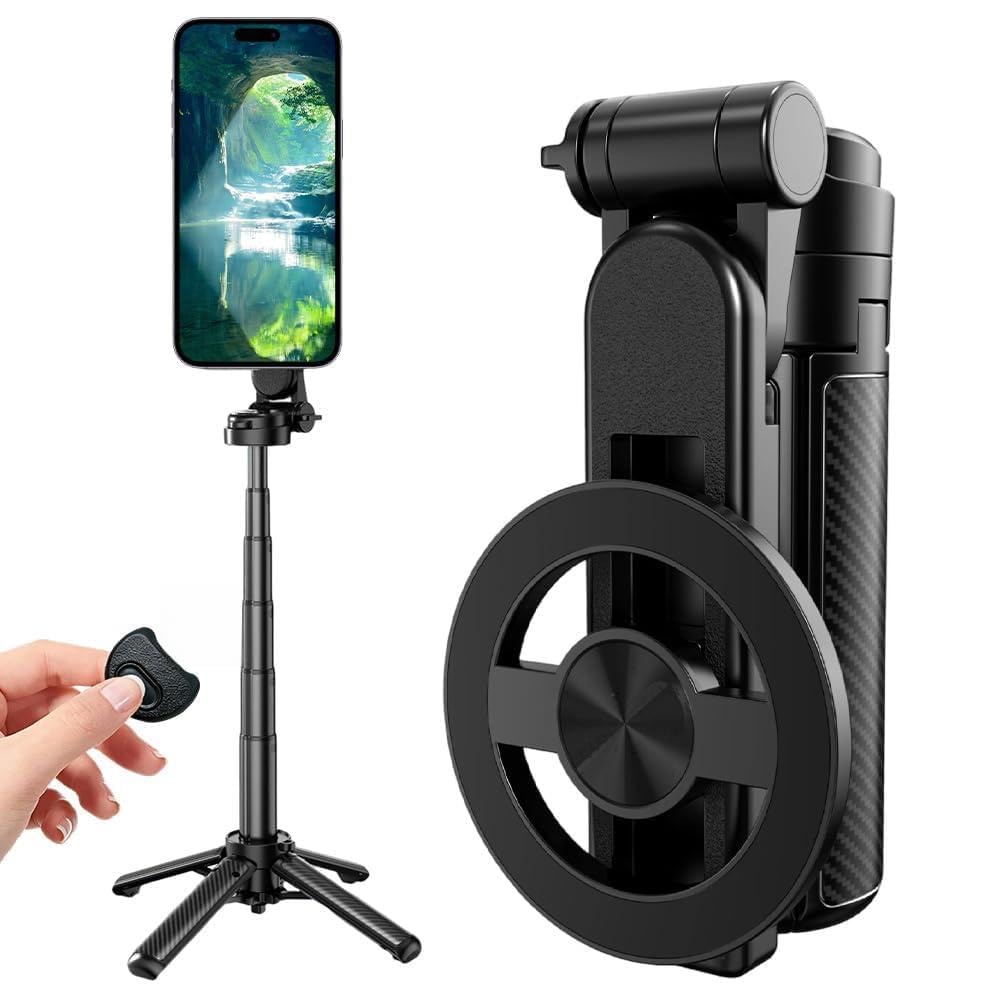 Wielofunkcyjny kijek do selfie, 4 w 1, magnetyczny kijek do selfie, z bezprzewodowym pilotem zdalnego sterowania, obrót o 360°, przenośny mini statyw do telefonu komórkowego, wysuwany, uchwyt