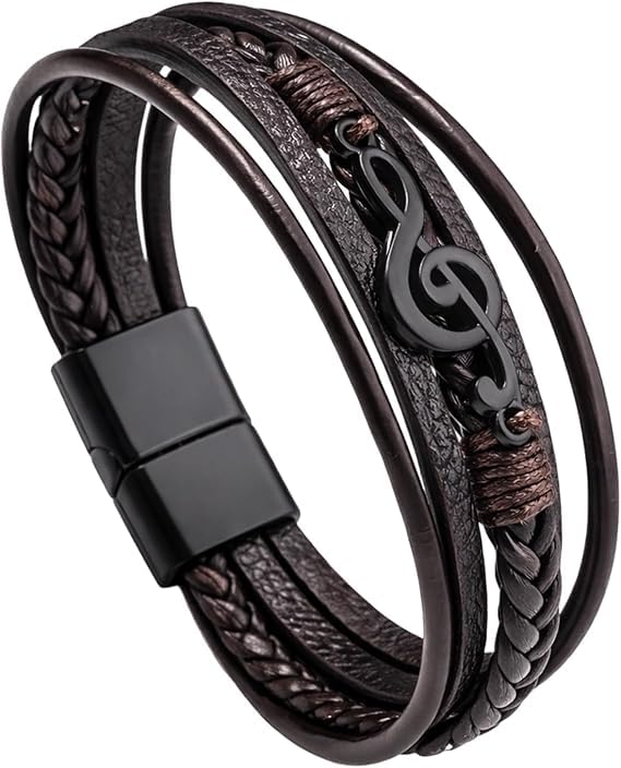 gzrc-yddk Leather Bracelet for Men, Musical Note Design with Vintage Style, Brown bracelet, Accessories for Men Adjustable Closure for Comfortable Fit, One Piece Musical Theme-picture-19