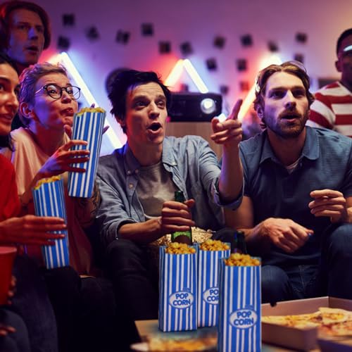 Image of Sherr 500 Pcs 2oz Blue Popcorn Bags Bulk Retro Stripes Disposable Popcorn Bags for Circus Carnival Party Favors Movie Nights Birthday Party Event Supplies Machine Accessories