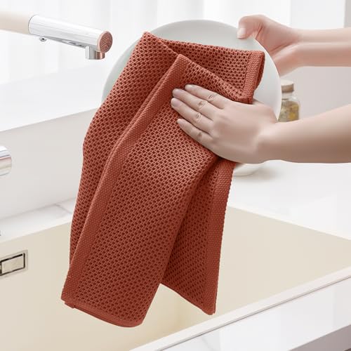 Image of Homaxy 100% Cotton Waffle Weave Kitchen Dish Towels, Ultra Soft Absorbent Quick Drying Cleaning Towel, 20x28 Inches, 4-Pack, Rust