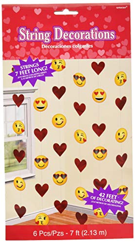 Amscan Valentine Emoji String Decorations, 7', Multicolor