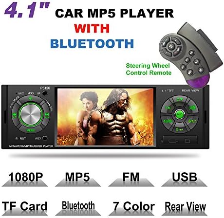 LSLYA 4.1inch HD Single DIN Bluetooth Car Stereo Audio Radio FM Receiver 1080P Video Player MP3/USB/SD/TF/AUX/FM
