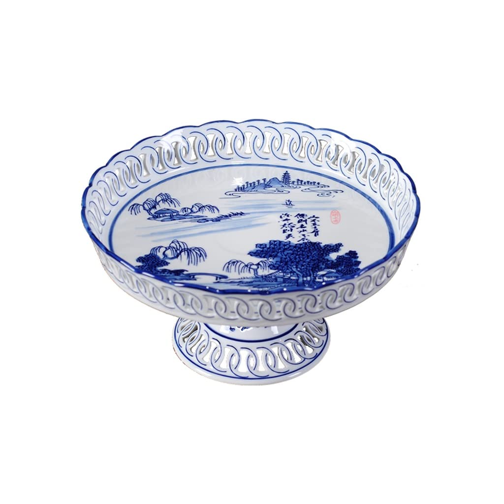 and White Porcelain Fruit Plate Living Room Household Landscape Plate Tea Table Fruit Plate High Foot Plate