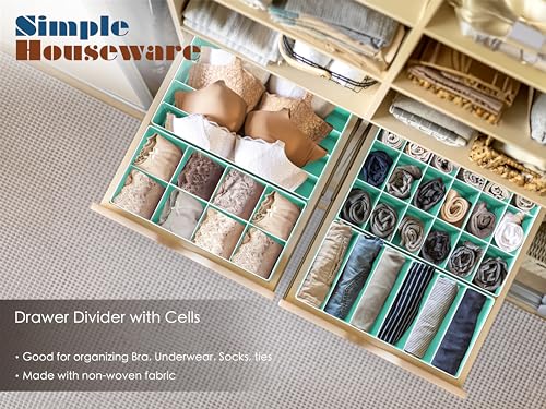 Image of Simple Houseware 4-Pack Drawer Organizer Set - Closet Dividers for Underwear, Socks, Bras, Scarves, Ties - Foldable Non-Woven Storage Boxes, Turquoise