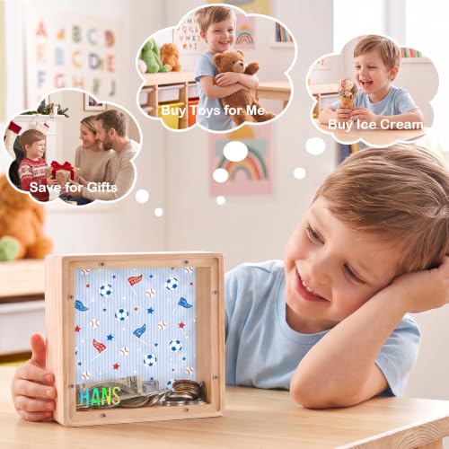 Image of ICOSY Piggy Bank for Kids, Wooden Framed Coin Bank