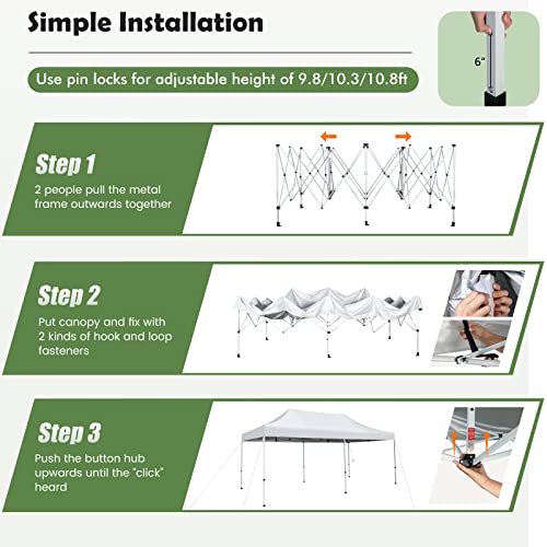 Image of Tangkula 10x20 Ft Pop Up Canopy, UPF 50+ Easy Setup Instant Canopy Tent with 1-Push Center Lock, Wheeled Bag, 8 Stakes, 4 Ropes, Outdoor Commercial Sun Shelter Tent for Camping, Travel, Picnic