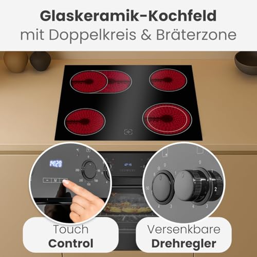 Bomann® Herd-Kochfeld-Kombination | 60cm Breite | Grill und Heißluft | Energieklasse A | 9 Funktionen | Herd Backofen mit Glaskeramik-Kochfeld | 57L | Einbauherd mit Ceranfeld | Herdset EHBC 7938