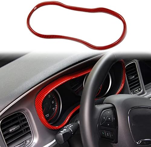 crosselec Carbon Fiber Dashboard Meter Panel Frame Cover Trim Interior Decoration Accessories for Dodge Charger 2015-2021 (Red)