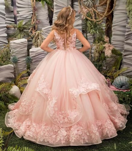 Tulle Flower Girl Dresses Lace Appliques Puffy Tulle Princess A Line First Communion Dress for Girls Ball Gowns2