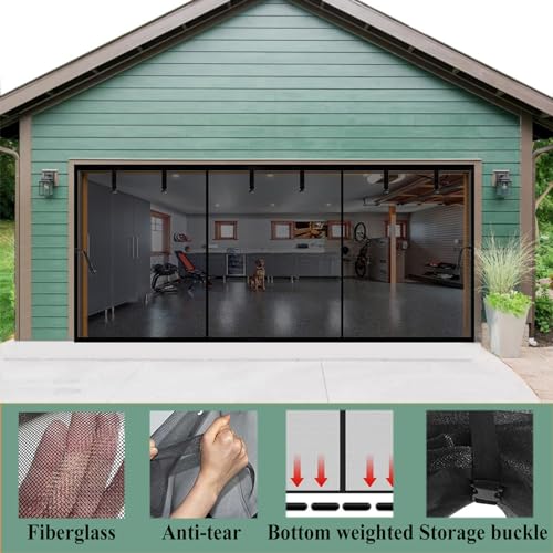 Image of Magnetic Garage Door Screen, Black, 19x9ft for 2 3 Car