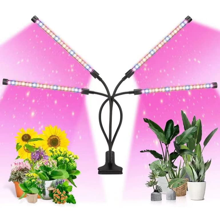 KATGROCHIR Grow Lights for Plants, 40W Full Spectrum 4 Heads Clip on Plant Grow Light 3 Modes 10 Dimmable Levels Remote Control Type for Indoor Plants with Red Blue Mixed Spectrum