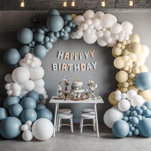 Image of Dusty Blue Neutral Balloons, 12 Inchs Baby Blue White Apricot Grey Neutral Balloons for Birthday, Bridal Shower Baby Shower Wedding Party Decoration