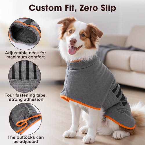 HezzLuv Bademantel für Hunde, Microtuch aus Mikrofaser für Mittelgroße und größere Tiere - Grau, Schnelles Trocknen, Super Saugfähig, perfekt für Hunde und Katzen (Orange, XL)