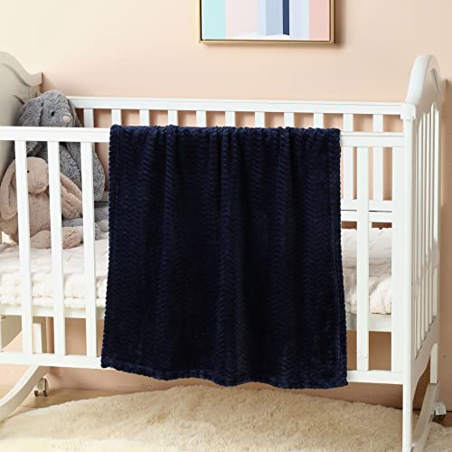 Crevent 30''X40'' Soft Cozy Warm Baby Blankets For Boys Girls Solid Color - All Season Use - Newborn Essentials (Wave Dark Blue/Navy) #TOP2
